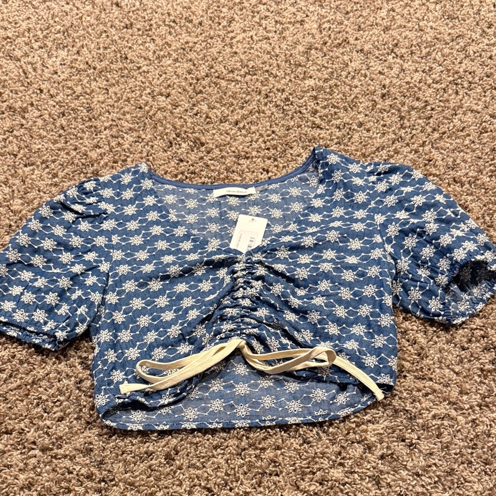 Blue Floral Ruched Crop Top